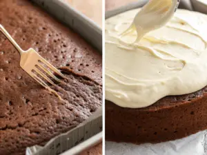 Better Than Sex Cake as a centerpiece on a party table decorated with plates and champagne glasses.