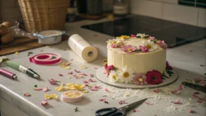 A collection of colorful edible flowers, including roses, pansies, and marigolds.