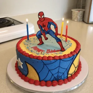 : A baker smoothing buttercream on a cake, with edible image tools nearby.