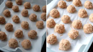 Slow cooker Tuscan chicken meatballs served with gnocchi, spinach, and Parmesan on a rustic table