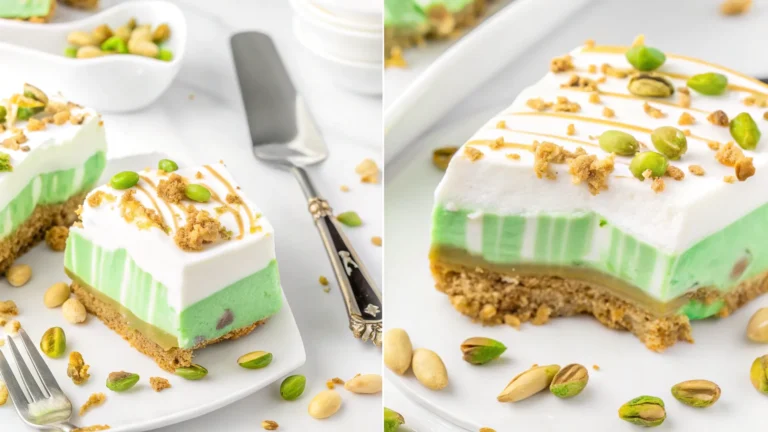 A delicious layered Pistachio Pudding Dessert with creamy textures, crunchy pistachios, and a hint of caramel, perfect for any occasion!